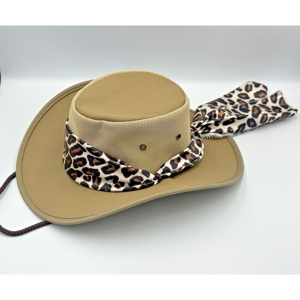 BARMAH Ladies 1047 Canvas Drover Airflow Hat Khaki Size Medium Leopard Band - Picture 3 of 6
